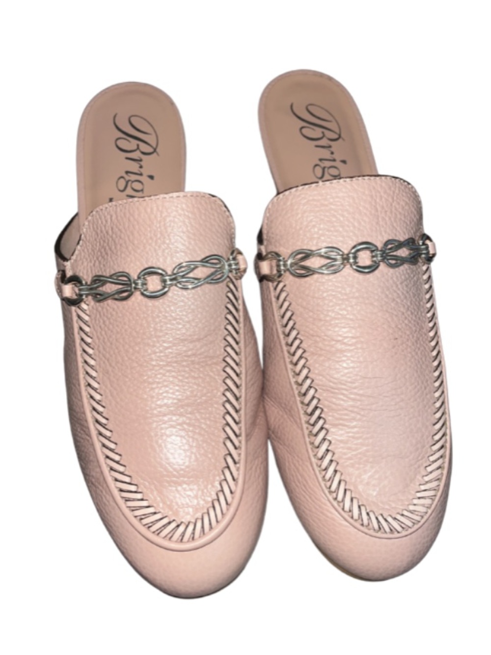 Brighton Shauna Mules Pink Sand Leather Chain Slides Sz 8